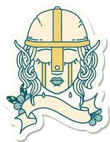 sticker of a crying elf fighter character face vector