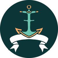 tattoo style icon with banner of an anchor vector