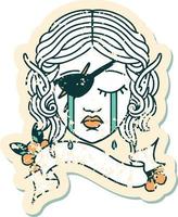 Retro Tattoo Style crying elf rogue character face vector