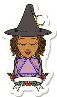 sticker of a human witch with natural twenty dice roll vector