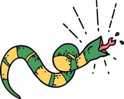 ilustración de una serpiente sibilante estilo tatuaje tradicional vector