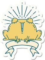 sticker of a tattoo style happy frog vector