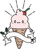 scroll banner with tattoo style ice cream character vector