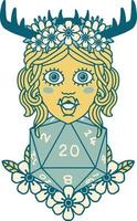 Retro Tattoo Style half orc druid with natural twenty dice roll vector