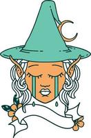 Retro Tattoo Style sad elf mage character face vector