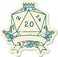 estilo de tatuaje retro natural 20 golpe crítico d20 tirada de dados vector