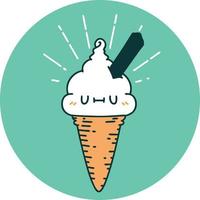 icon of a tattoo style ice cream character vector