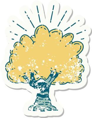 worn old sticker of a tattoo style tree