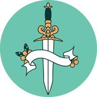 tattoo style icon with banner of a dagger vector