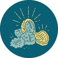 icon of a tattoo style walnuts with shell vector