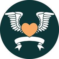 tattoo style icon with banner of a heart with wings vector