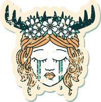 grunge sticker of a crying human druid vector