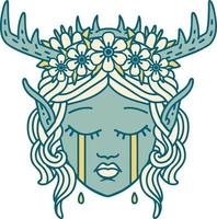 Retro Tattoo Style crying elf druid character face vector