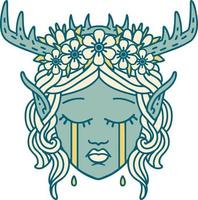 Retro Tattoo Style crying elf druid character face vector