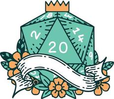 estilo de tatuaje retro natural veinte d20 tirada de dados vector