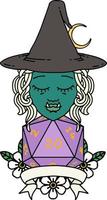 Retro Tattoo Style half orc witch character with natural 20 dice roll vector