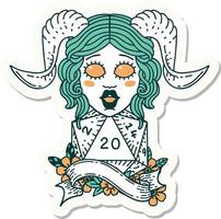 sticker of a tiefling with natural twenty dice roll vector