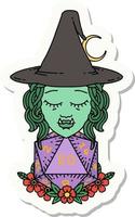 sticker of a half orc wizard with natural twenty dice roll vector