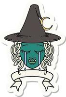 sticker of a crying half orc witch character face vector