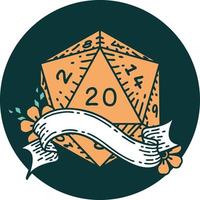 icon of natural twenty D20 dice roll vector