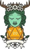 Retro Tattoo Style orc druid character with natural twenty dice roll vector