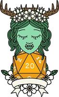 Retro Tattoo Style orc druid character with natural twenty dice roll vector