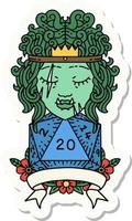 sticker of a half orc barbarian character with natural 20 dice roll vector
