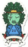 sticker of a half orc barbarian character with natural 20 dice roll vector