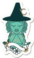 sticker of a half orc witch character with natural twenty dice roll vector