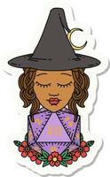 sticker of a human witch with natural twenty dice roll vector