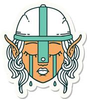 sticker of a crying elven fighter character face vector