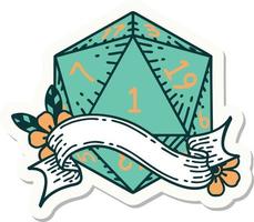 sticker of a natural one d20 dice roll vector