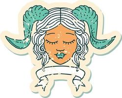 Retro Tattoo Style tiefling character face with scroll banner vector