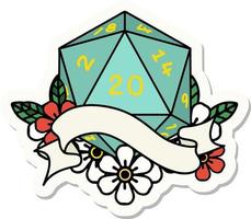 sticker of a natural twenty D20 dice roll vector