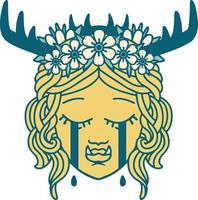 Retro Tattoo Style sad half orc druid character face vector