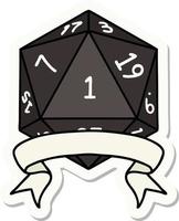 sticker of a natural one d20 dice roll vector