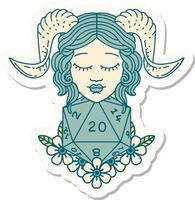 sticker of a tiefling with natural 20 D20 dice roll vector