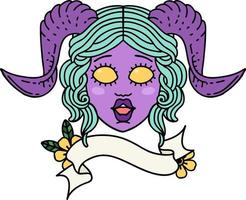 Retro Tattoo Style tiefling character face vector