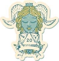 estilo retro tattoo tiefling con rollo natural 20d20 vector