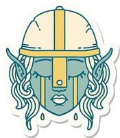 sticker of a crying elven fighter character face vector