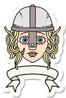 sticker of a elf fighter character face with banner vector