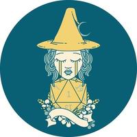 Retro Tattoo Style human witch with natural one D20 roll vector