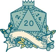 estilo de tatuaje retro natural veinte d20 tirada de dados vector