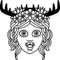 Black and White Tattoo linework Style orc druid character face vector