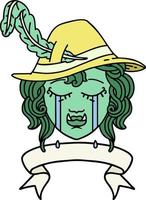 Retro Tattoo Style crying orc bard character with banner vector