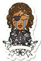 Retro Tattoo Style crying human rogue with natural one roll vector