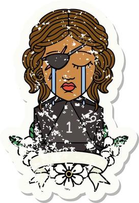 Retro Tattoo Style crying human rogue with natural one roll