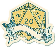 Retro Tattoo Style natural twenty D20 dice roll vector