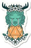 sticker of a sad half orc druid character with natural one dice roll vector