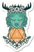 sticker of a sad half orc druid character with natural one dice roll vector